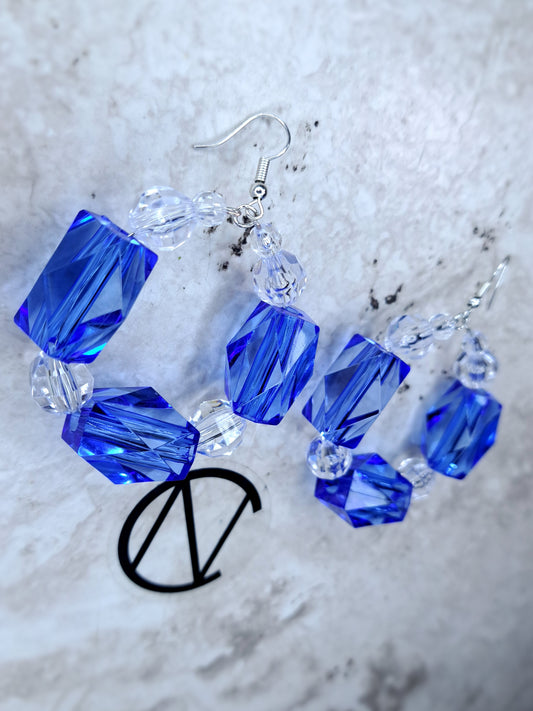 Clear and blue Beaded Hoop Earrings with Intricate Details