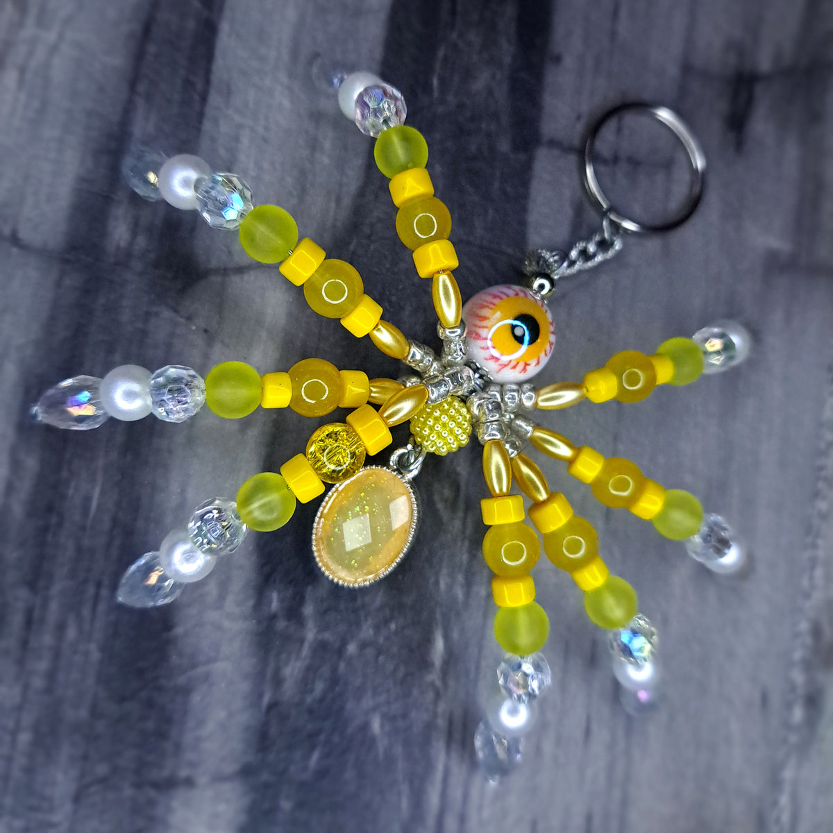 Yellow eyeball Beaded spider keychain