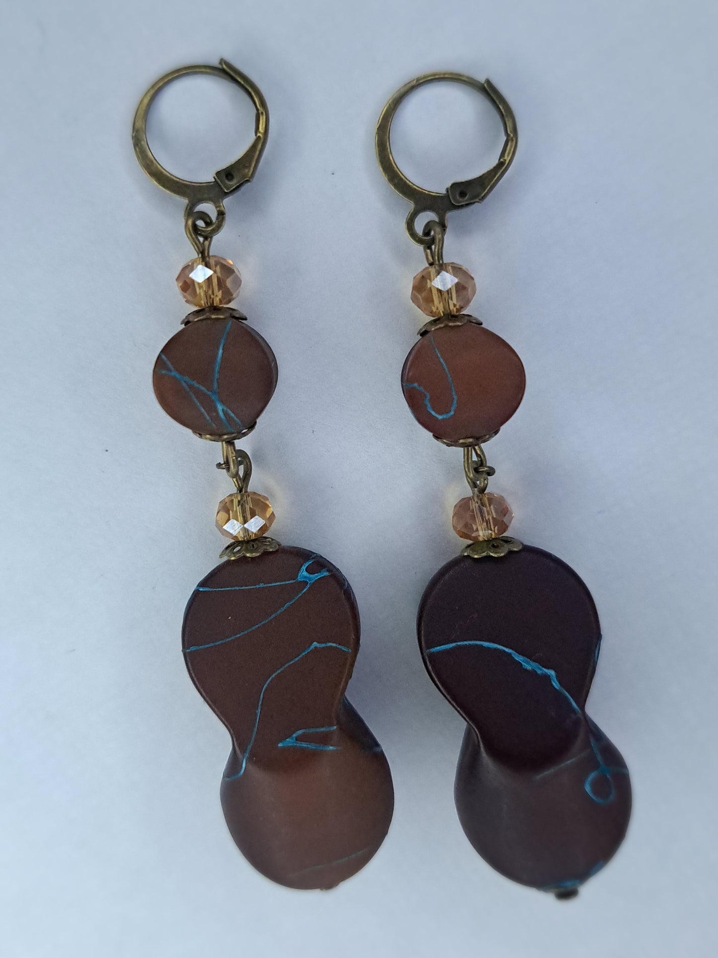 Brown & blue bronze earrings