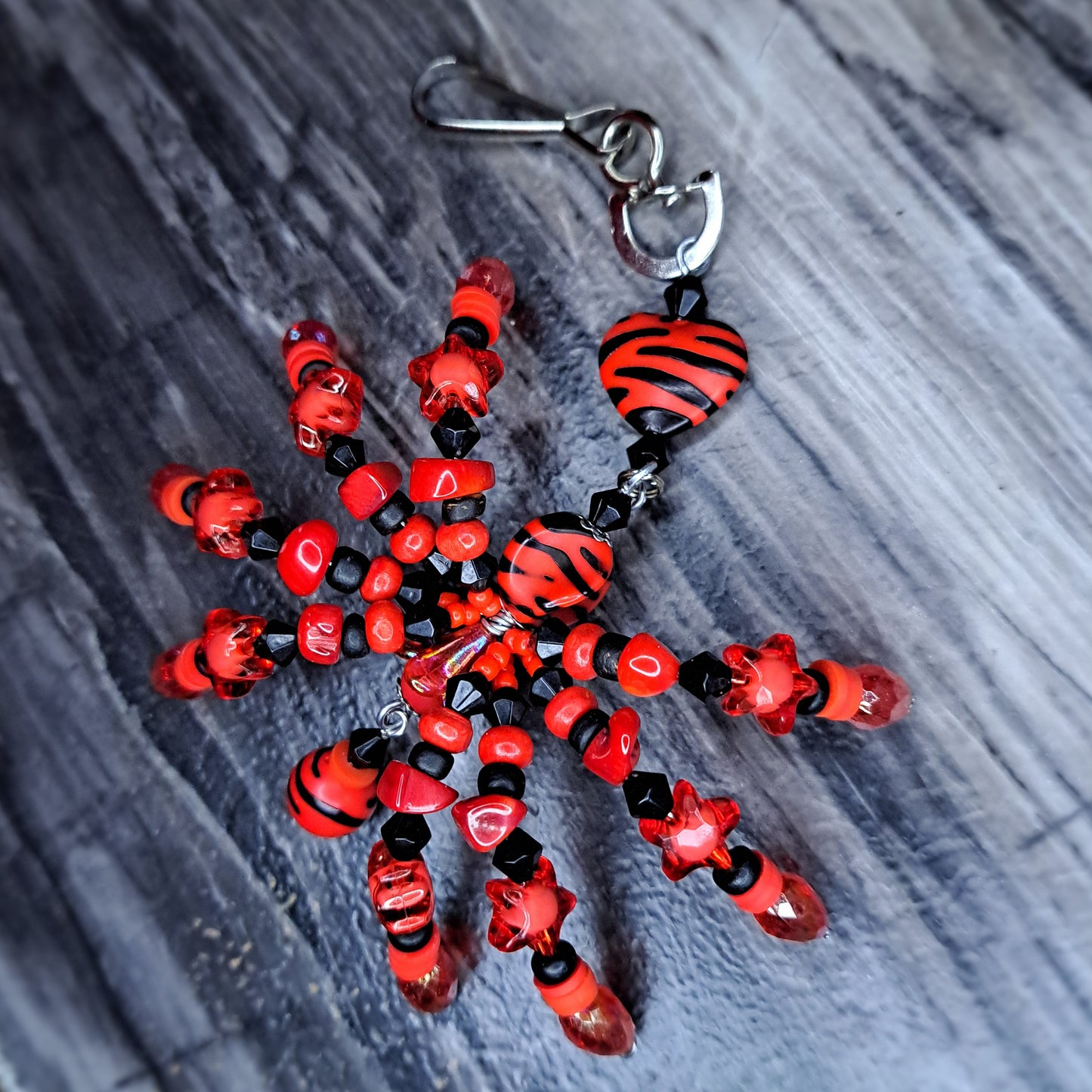 Red Beaded spider keychain