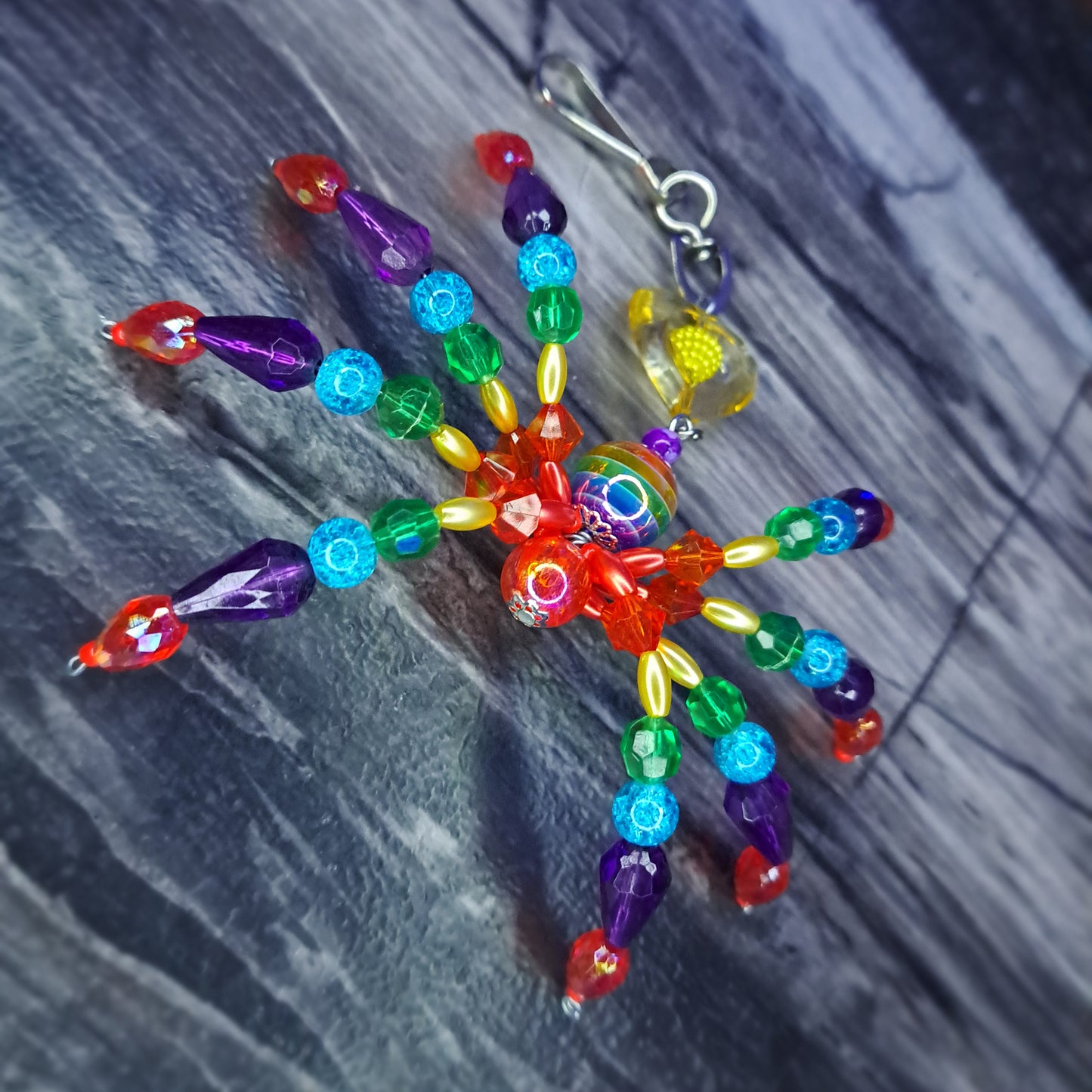 Rainbow Beaded spider keychain