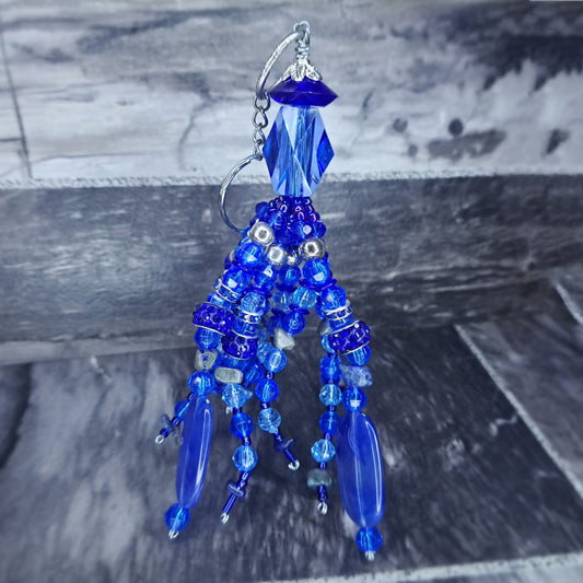 Blue Beaded squid keychain