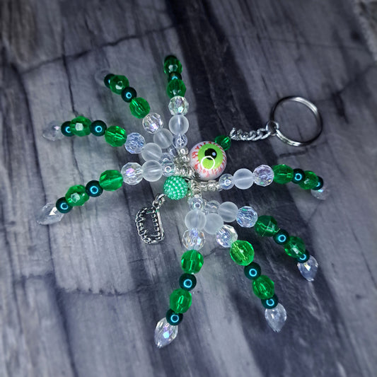Green eyeball Beaded spider keychain