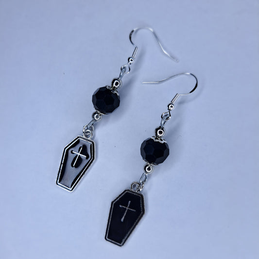 Coffin charm s925 sterling silver earrings