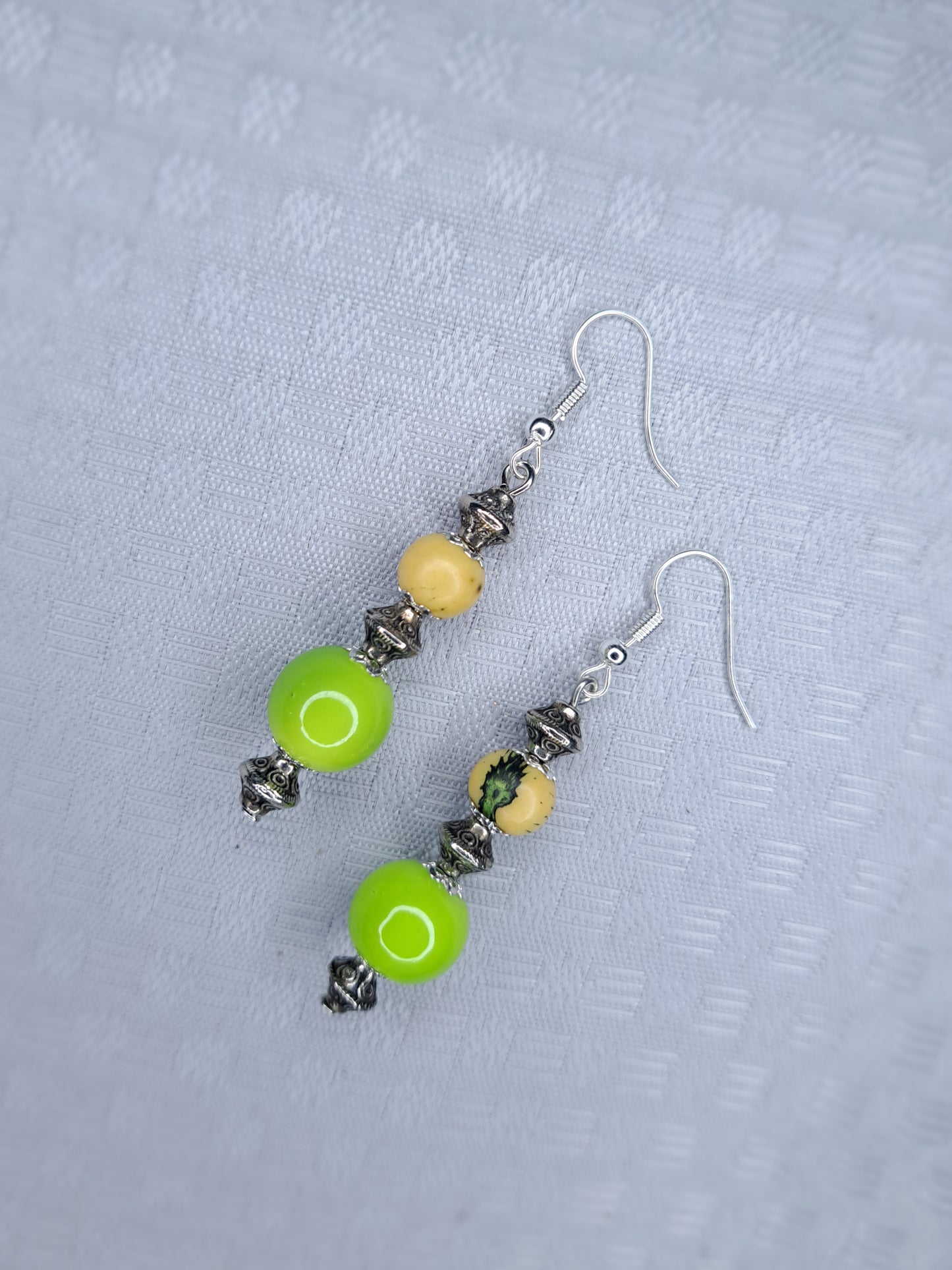 Green & silver stainless stainless earrings