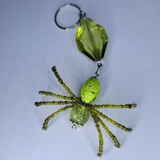 Green Beaded spider keychain