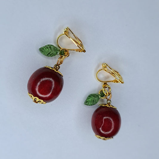 Apple clip on gold tone stainless steel earrings