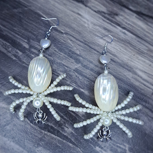 pearl Beaded s925 sterling silver spider earrings