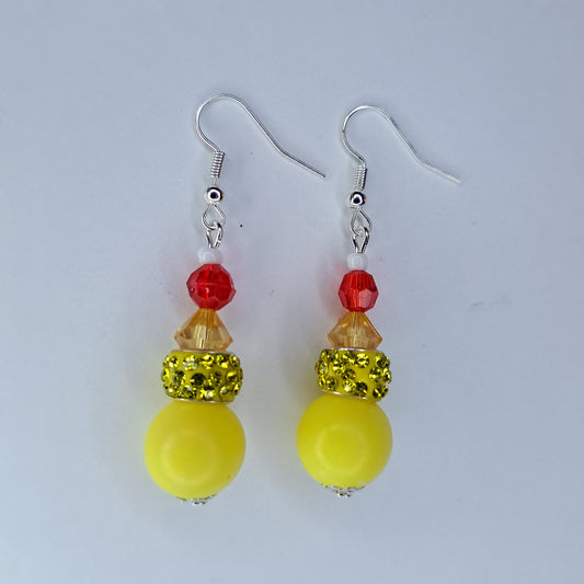 Red , yellow & white Beaded stainless steel earrings