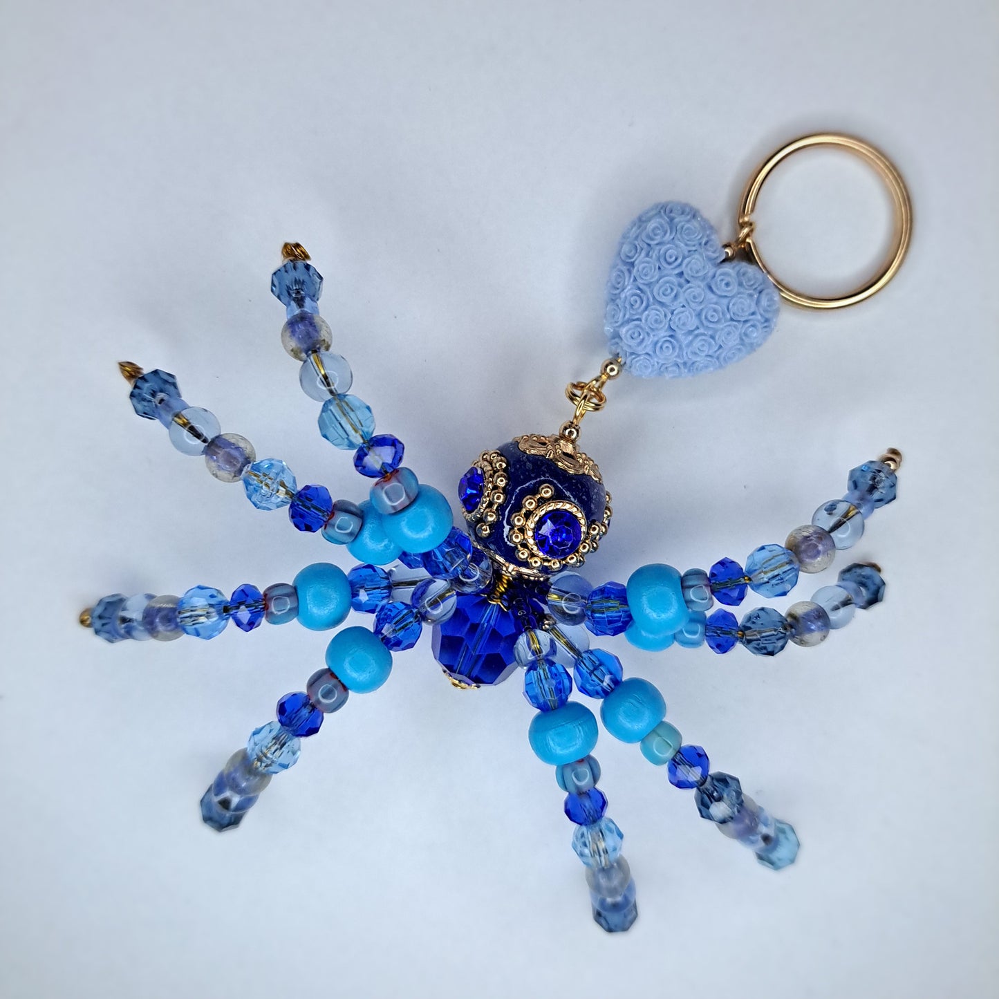 Blue and gold gem Beaded spider keychain