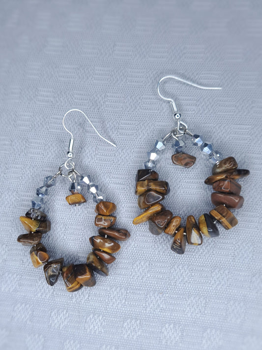 Tiger eye Crystal chip stainless steel hoop earrings