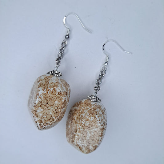 Tan beaded s925 sterling silver Beaded earrings