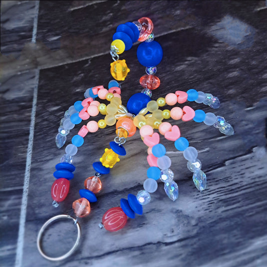 Blue, pink, yellow and white Beaded scorpion keychain