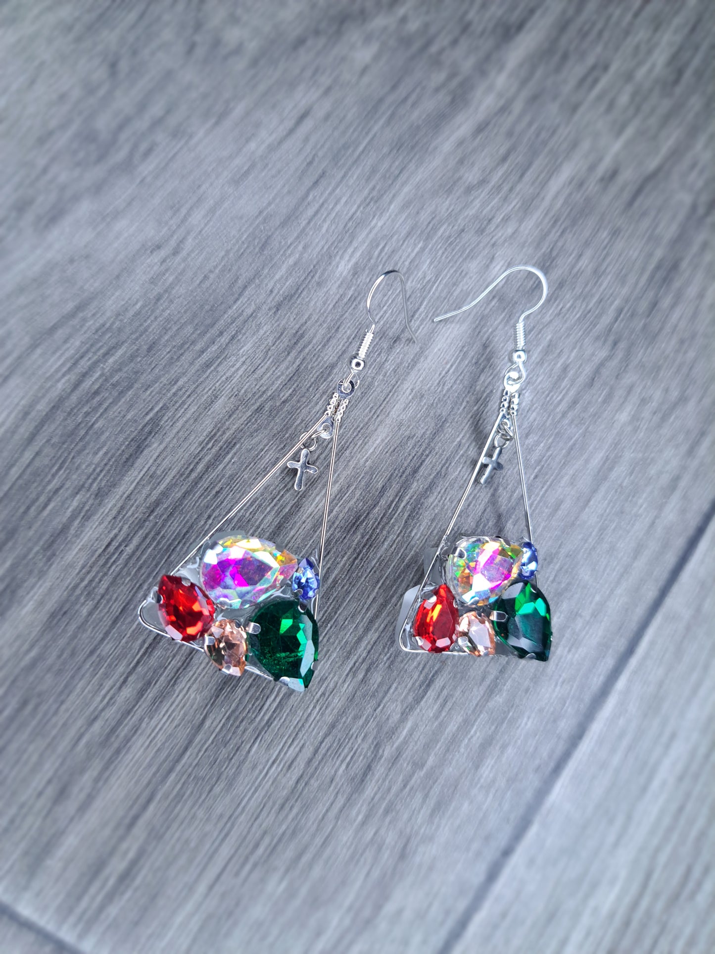 Multicolor glass gym triangle stainless steel earrings