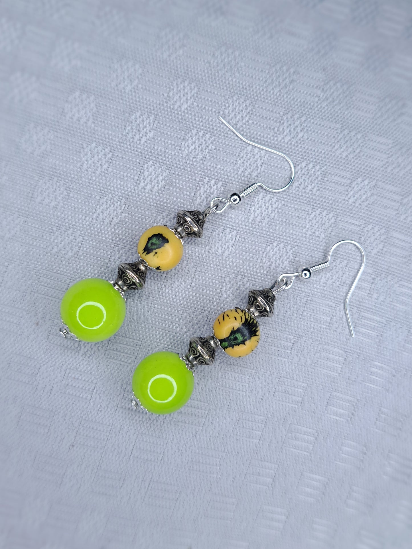 Green & silver stainless stainless earrings