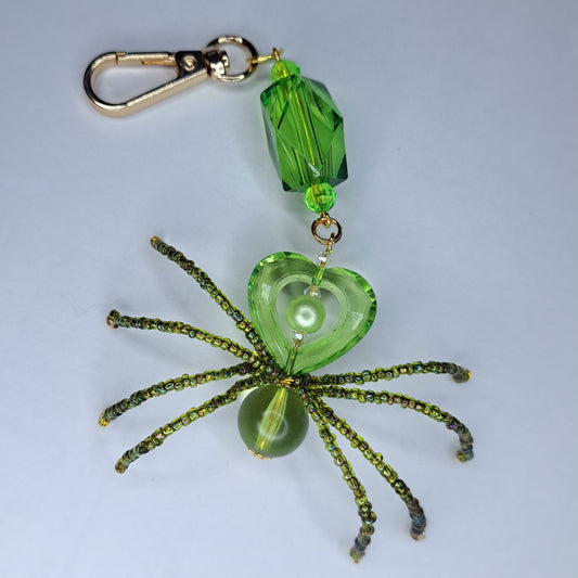 Green Beaded spider keychain
