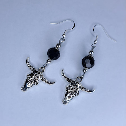 Bull skull charm s925 sterling silver earrings
