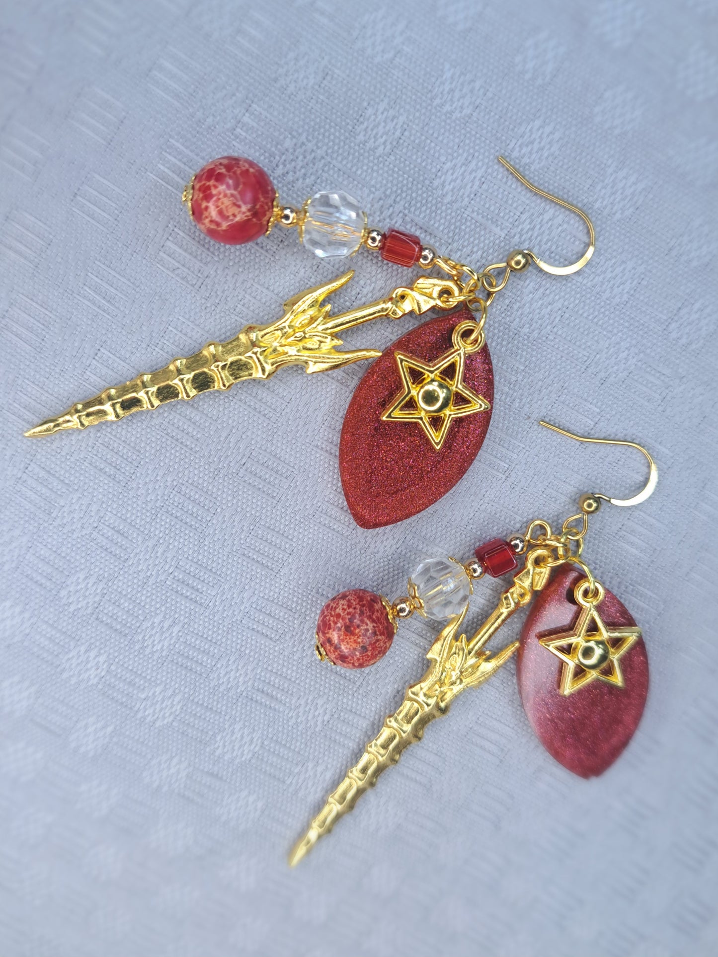 Red charm s925 gold plated sterling silver earrings