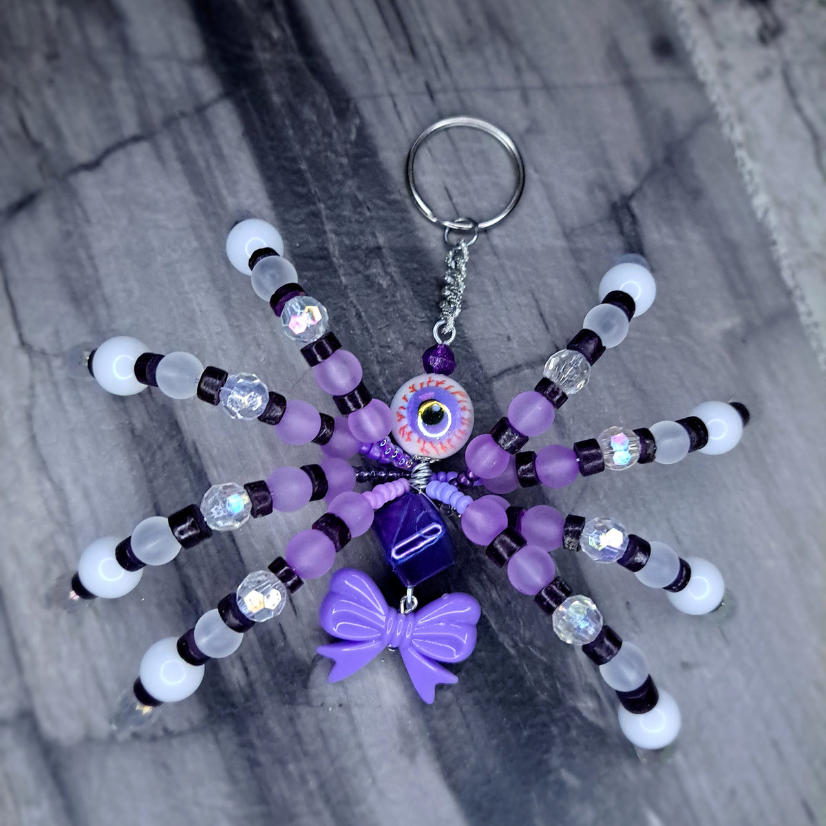 Purple eyeball Beaded spider keychain