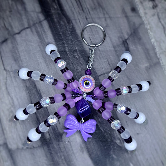 Purple eyeball Beaded spider keychain