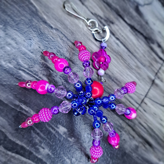 Blue, purple and pink Beaded spider keychain 💙💜🩷