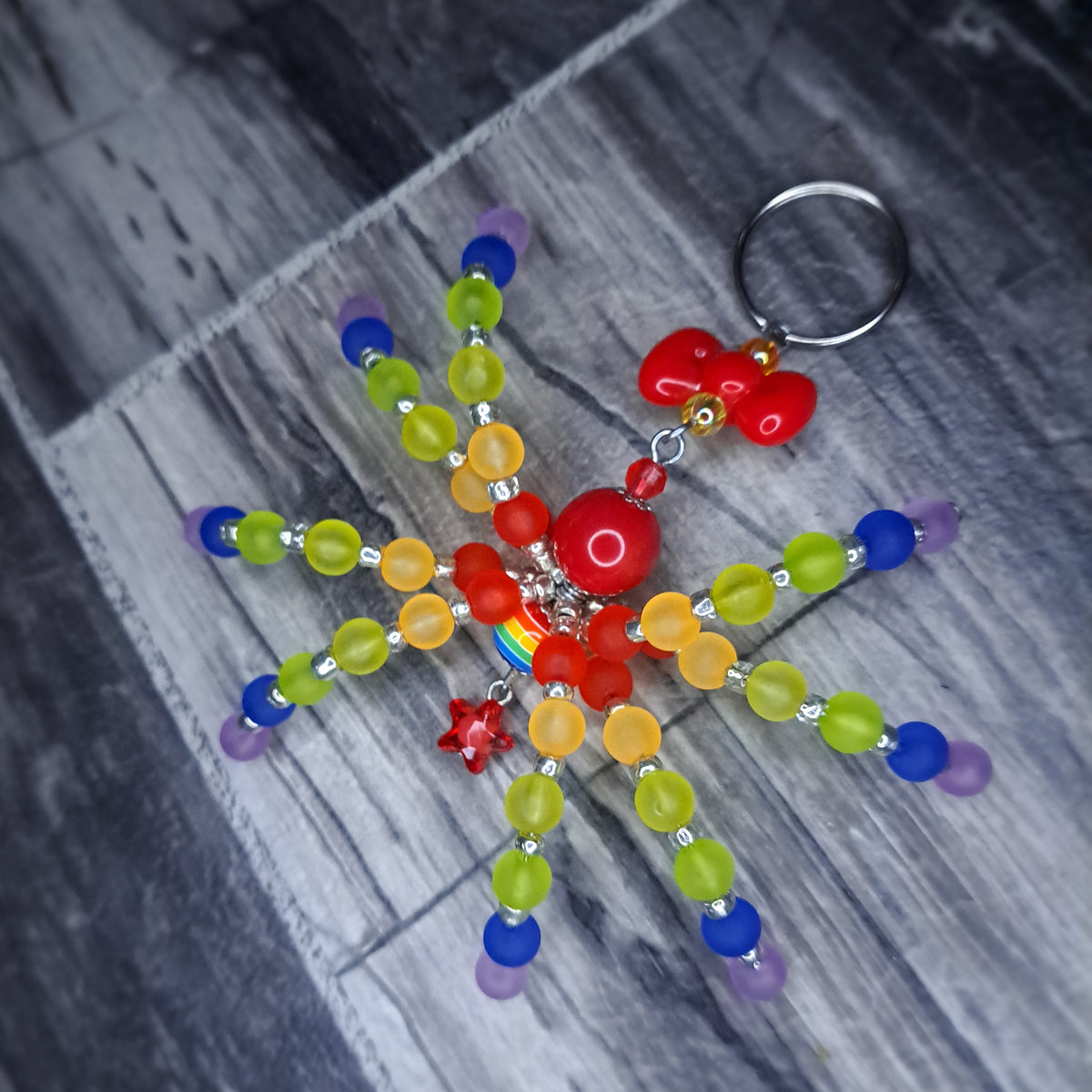Custom Beaded spider keychain & 2 pair of earrings