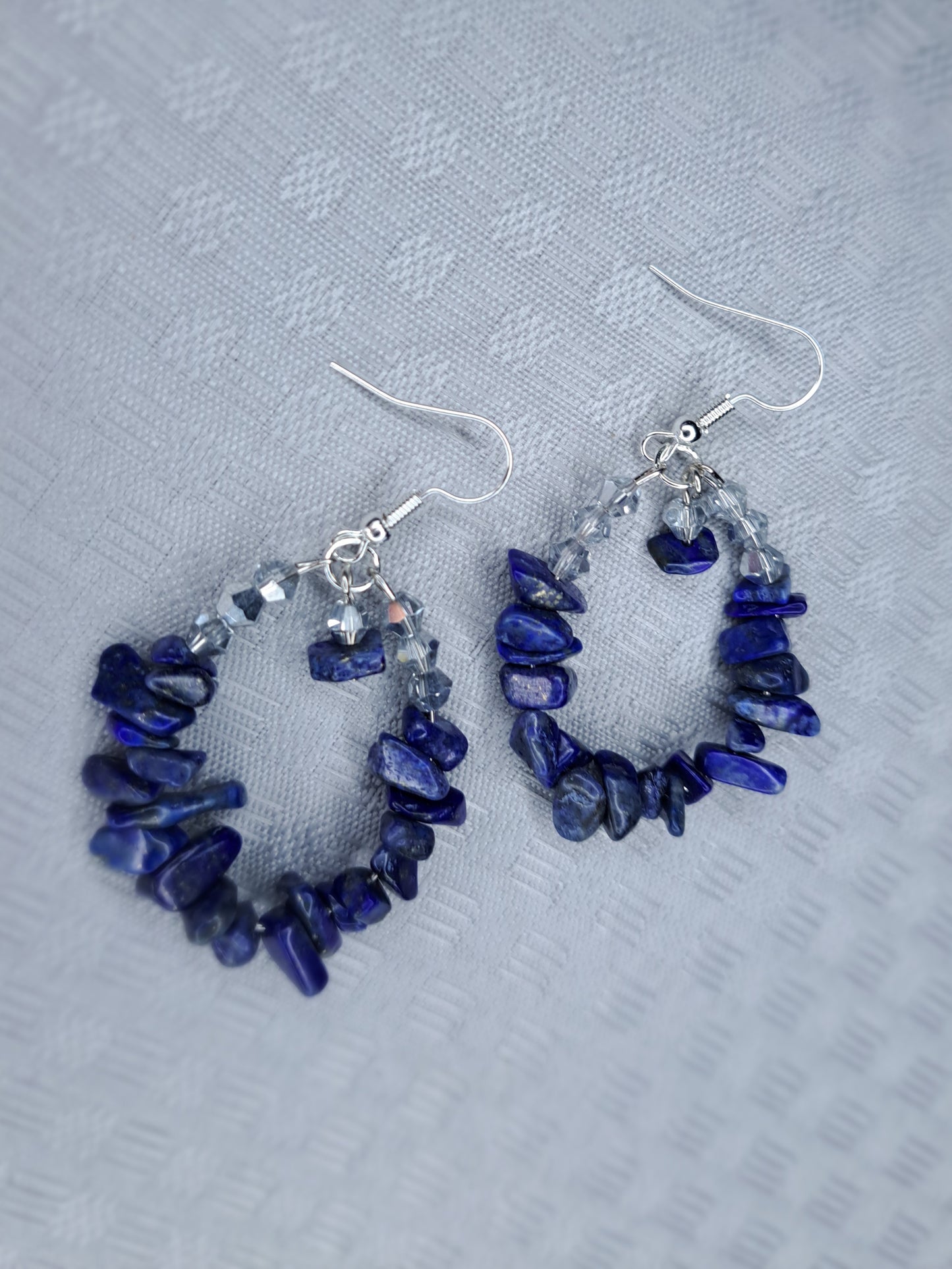 lapis lazuli Crystal chip stainless steel hoop earrings
