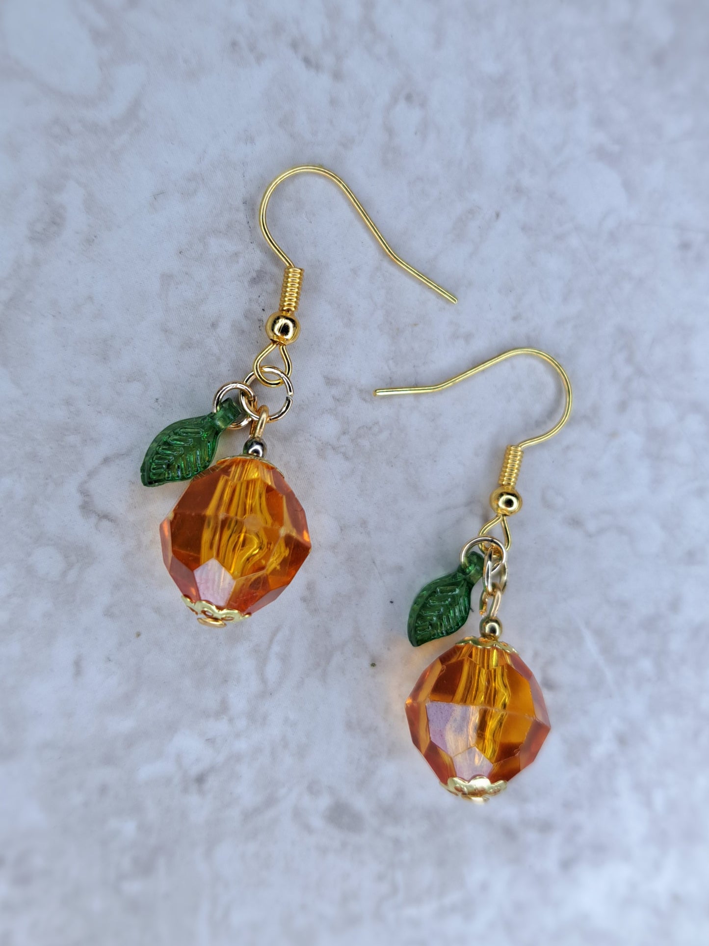 Orange fruit beaded earrings Golden stainless steel