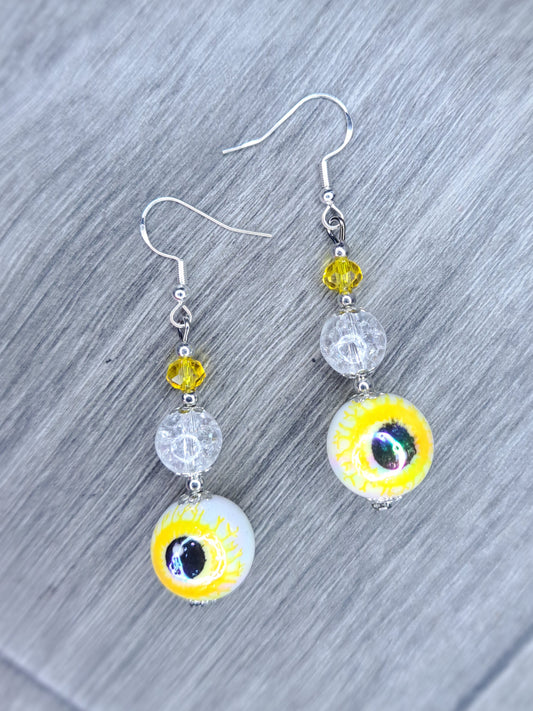 Yellow S925 sterling silver eyeball beaded earrings
