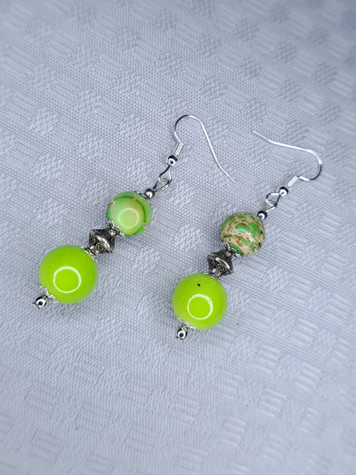 Green & silver stainless stainless earrings