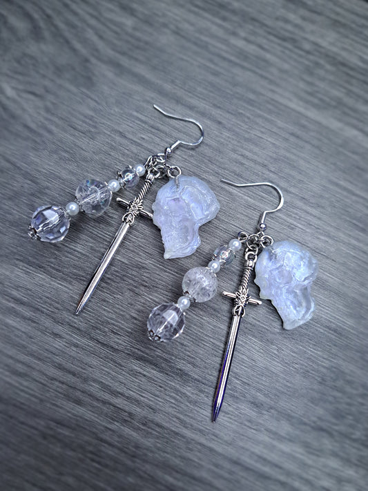 White Skull charm s925 sterling silver earrings