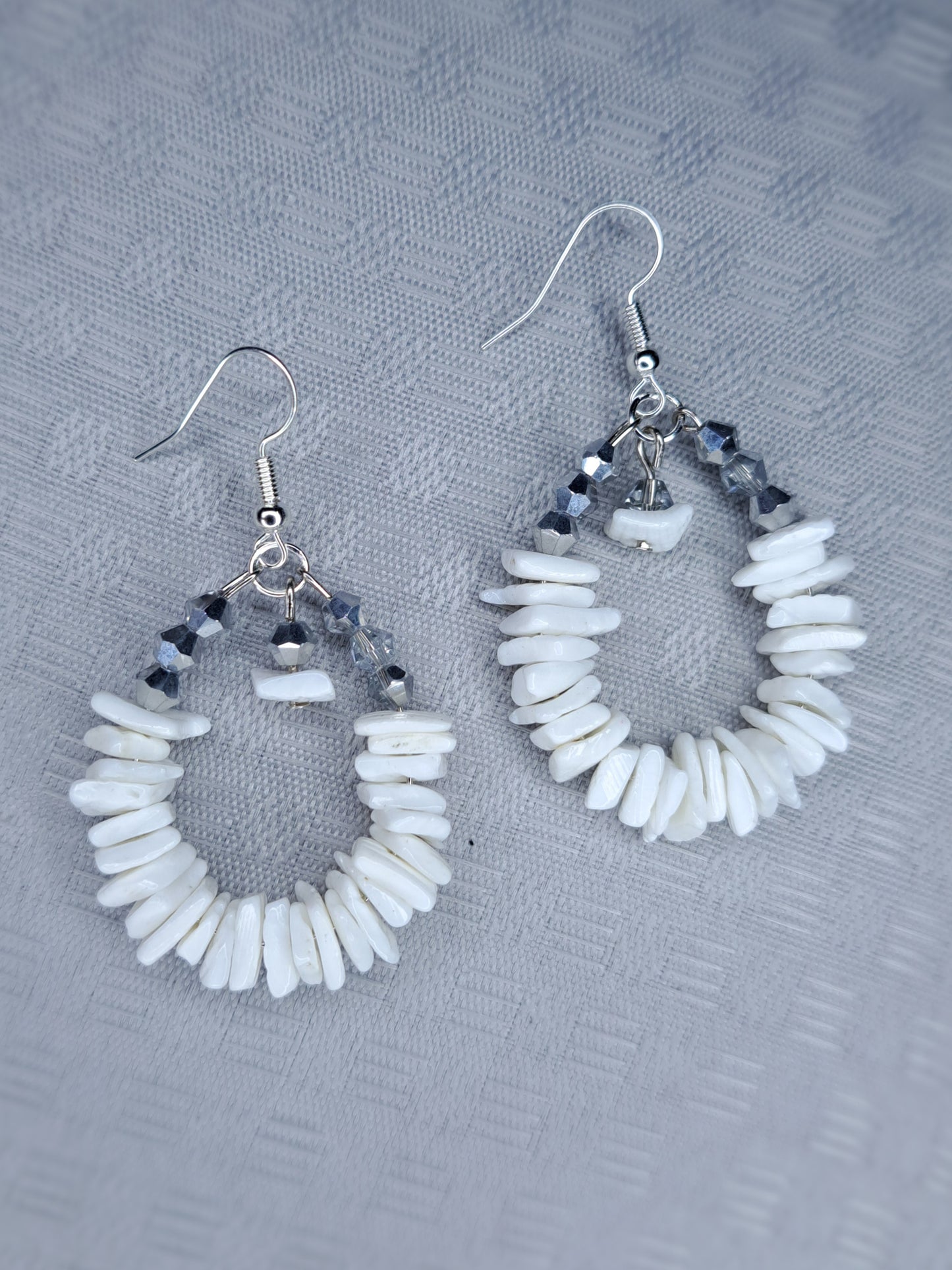 Puka shell Crystal chip stainless steel hoop earrings