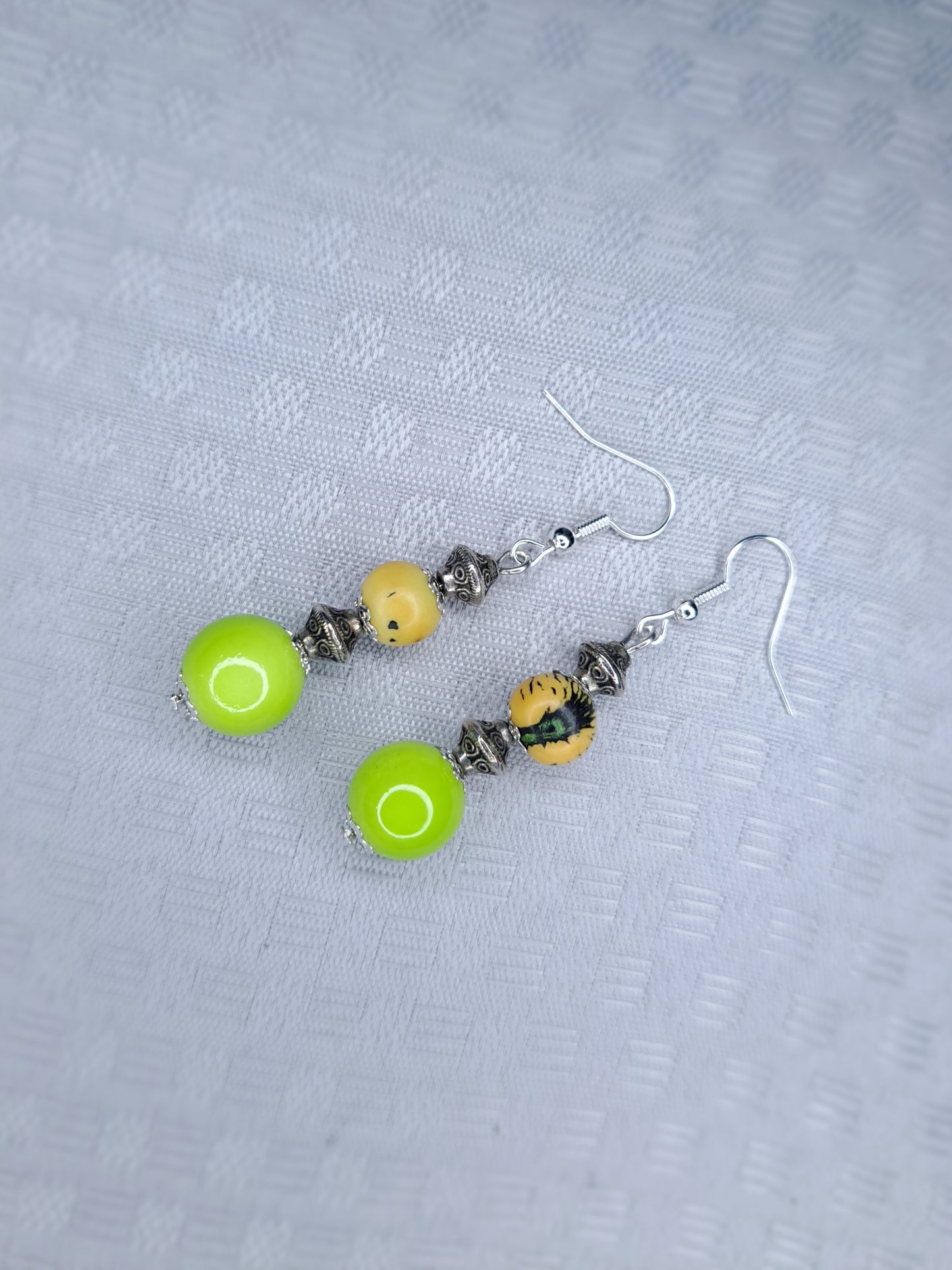 Green & silver stainless stainless earrings
