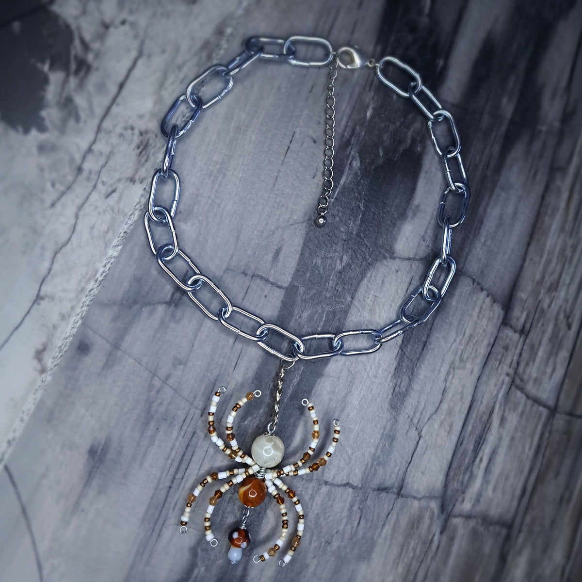 Tan & brown Spider stainless steel chain choker