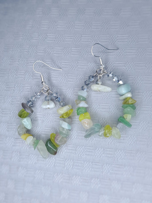 Mixed green Crystal chip stainless steel hoop earrings