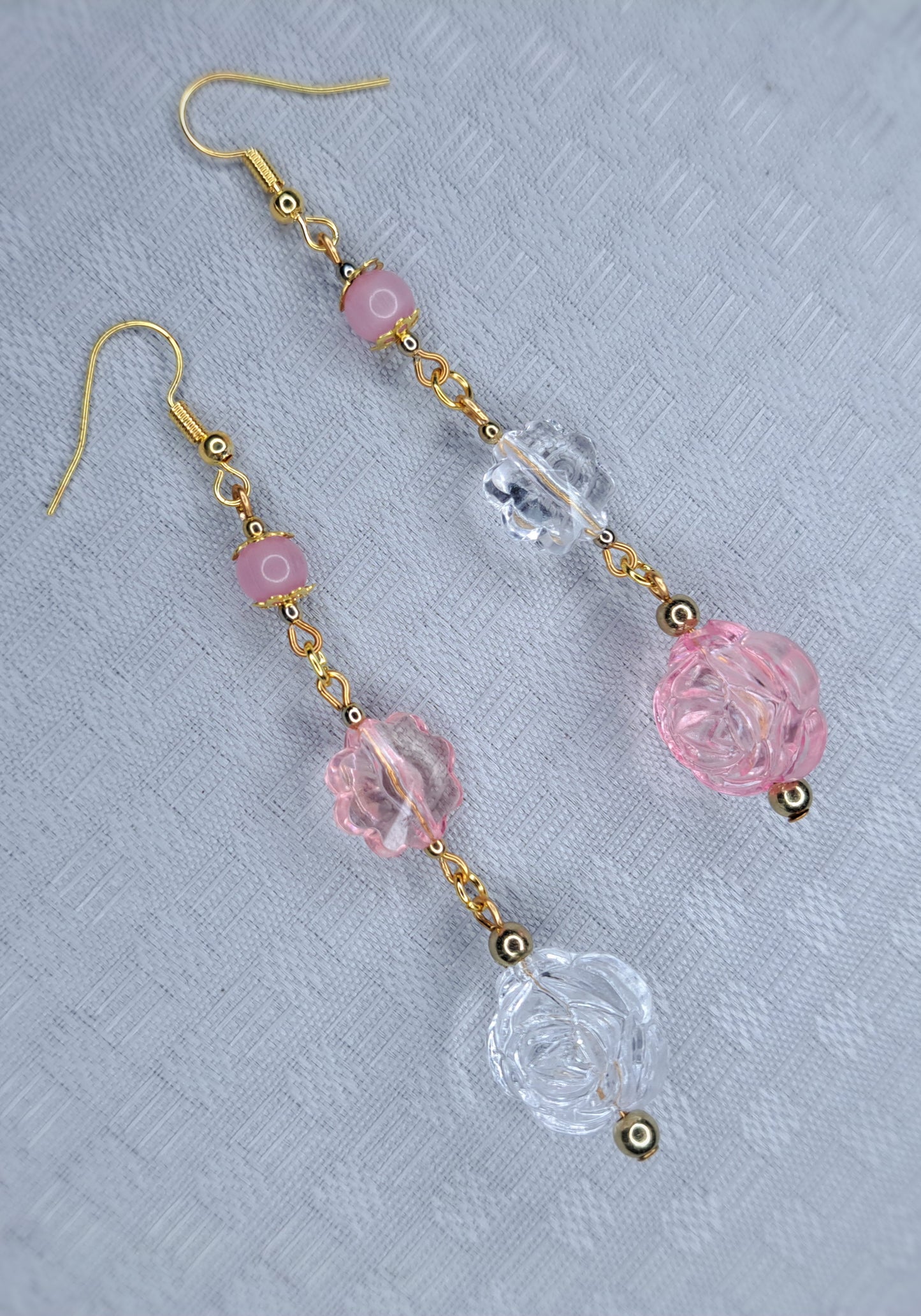 Gold and pink beaded stainless earrings