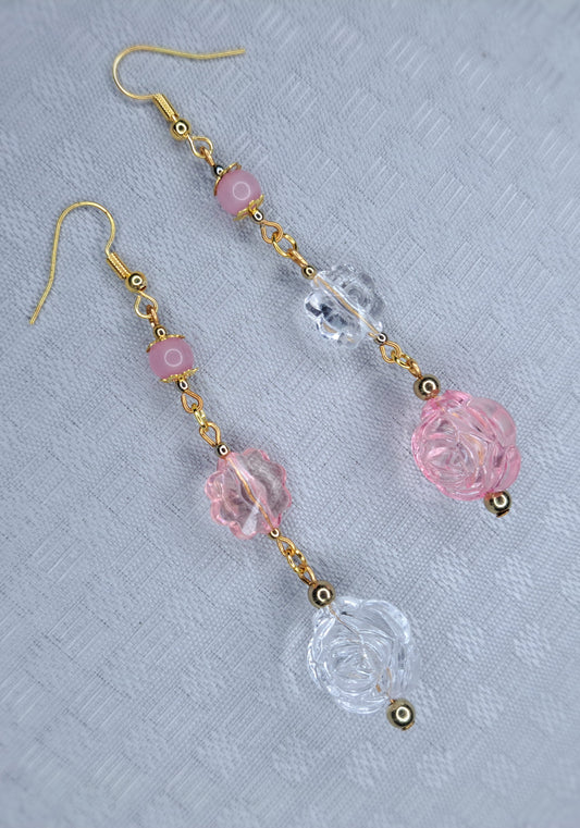 Gold and pink beaded stainless earrings