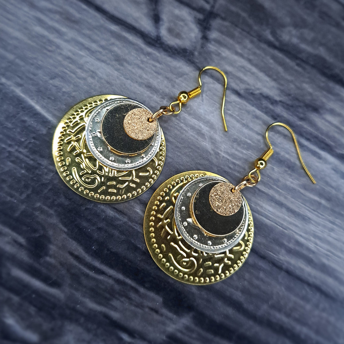 Gold coin charm Stainless steel earrings