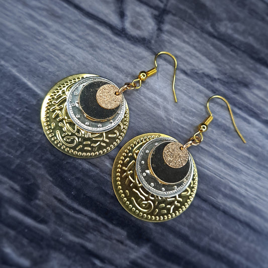 Gold coin charm Stainless steel earrings