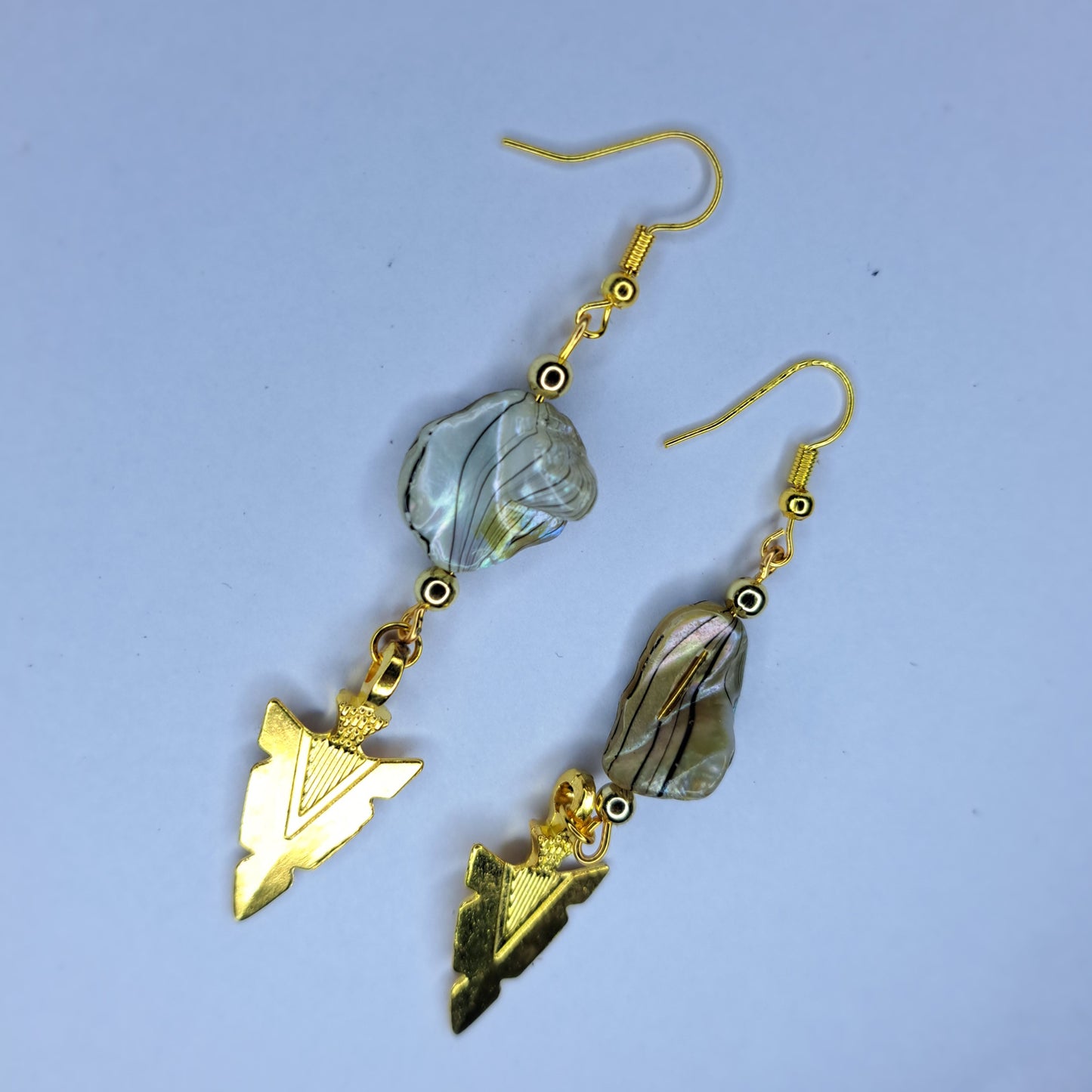 Mother of pearl golden arrow charm stainless steel earrings