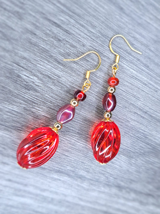 Red & gold beaded s925 sterling silver gold plated earrings