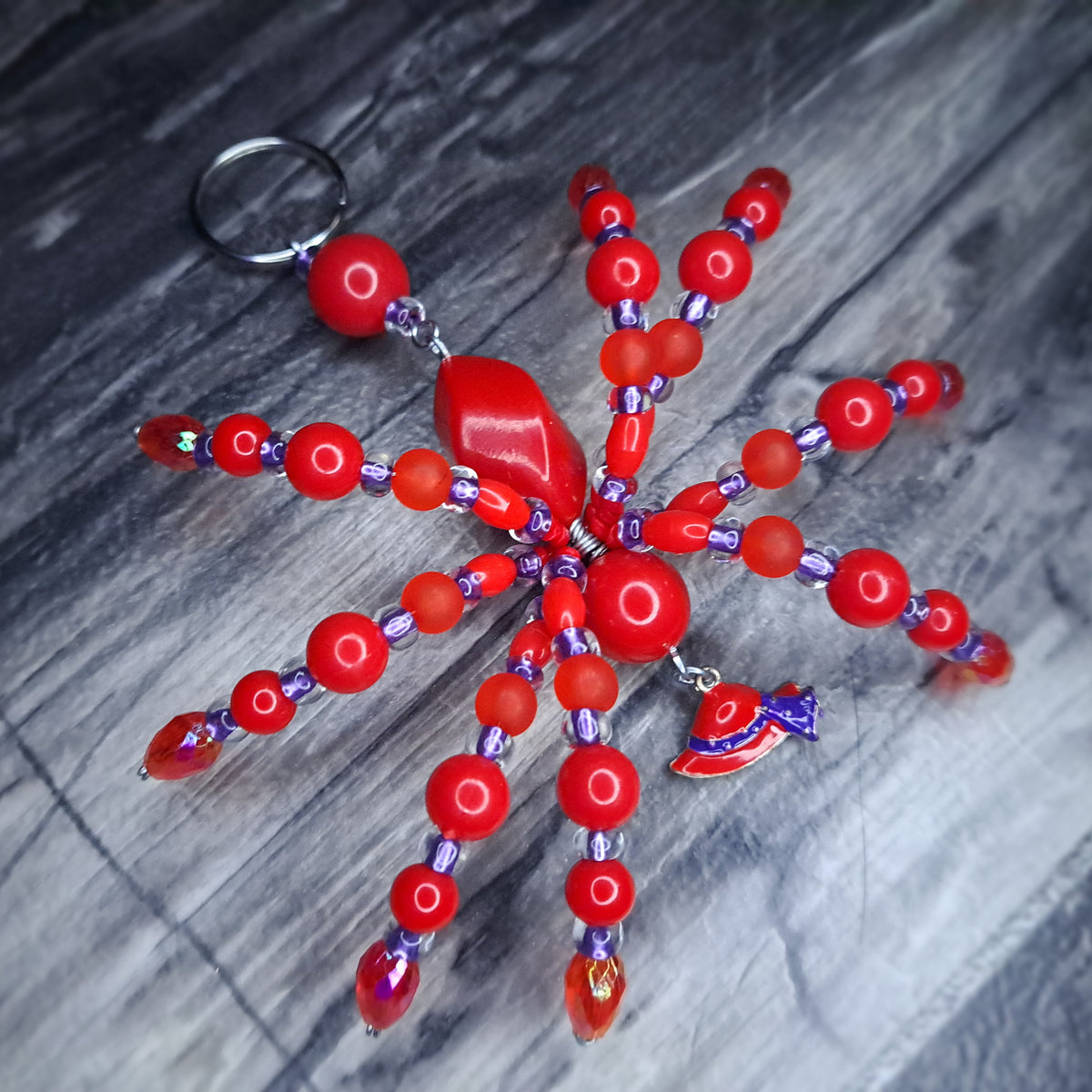 Red & purple Beaded spider keychain