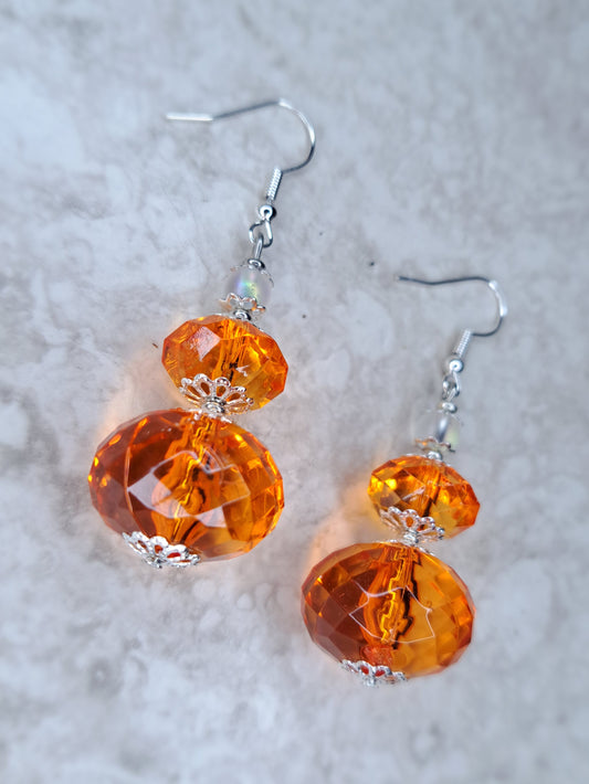 Orange beaded stainless steel earrings