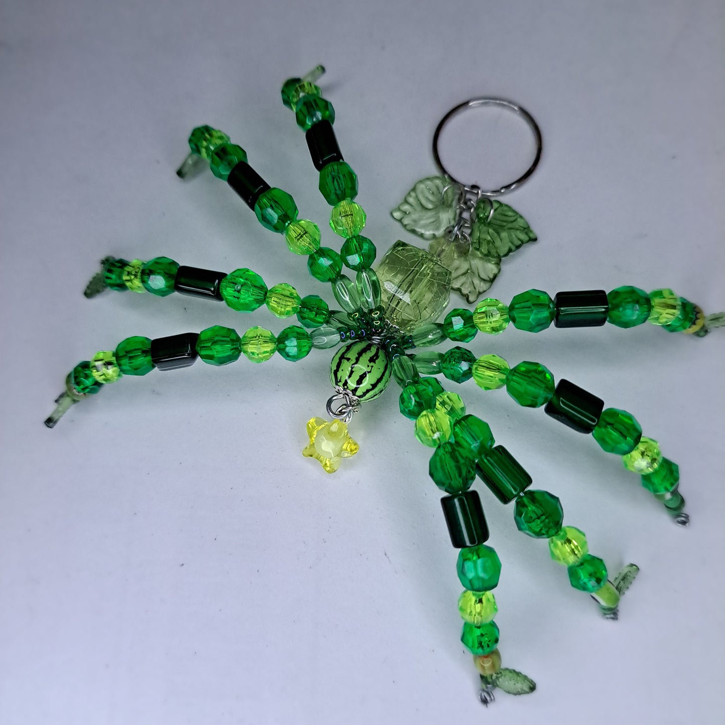 Green watermelon Beaded spider keychain