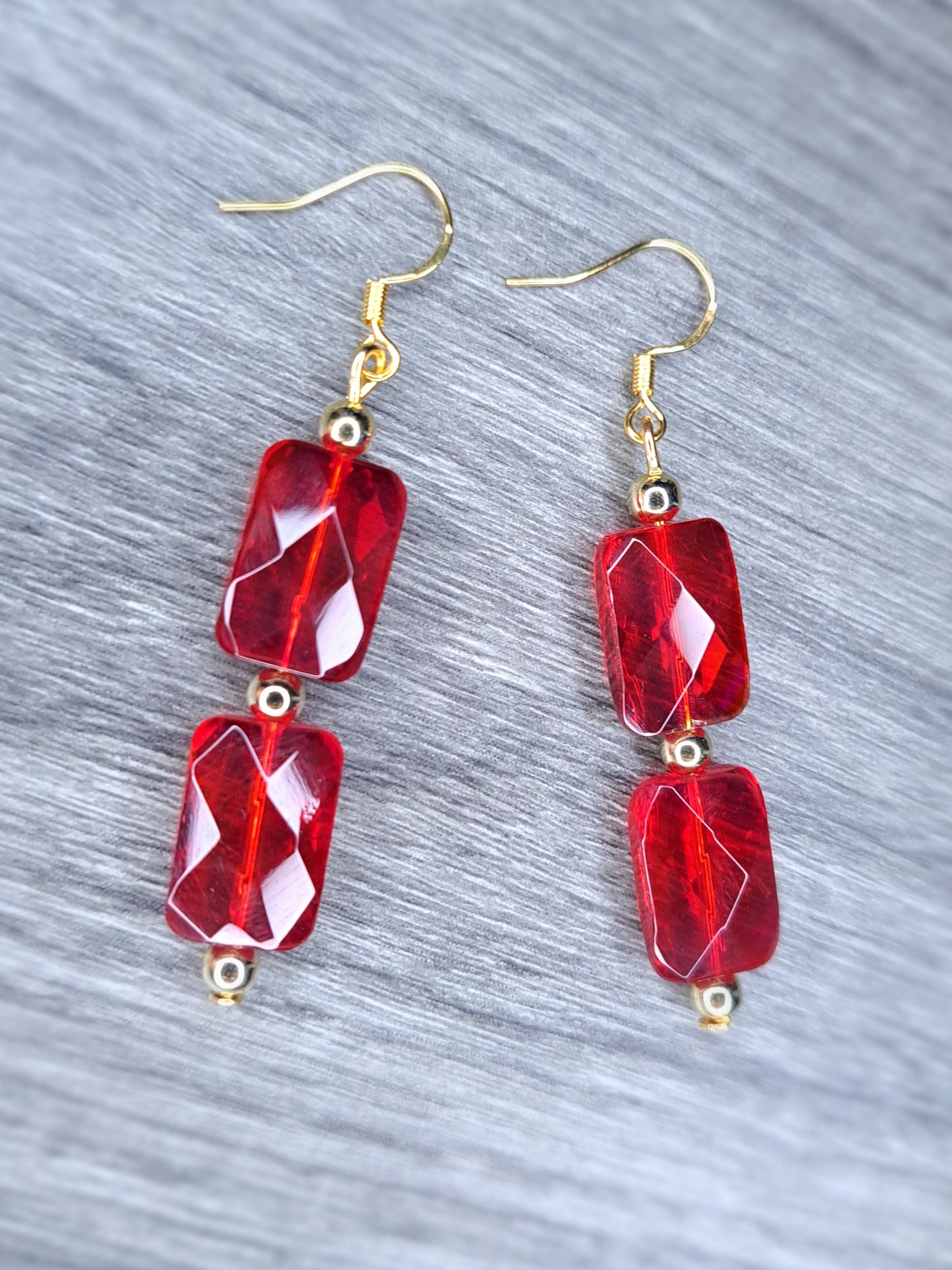 Red & gold beaded s925 sterling silver gold plated earrings