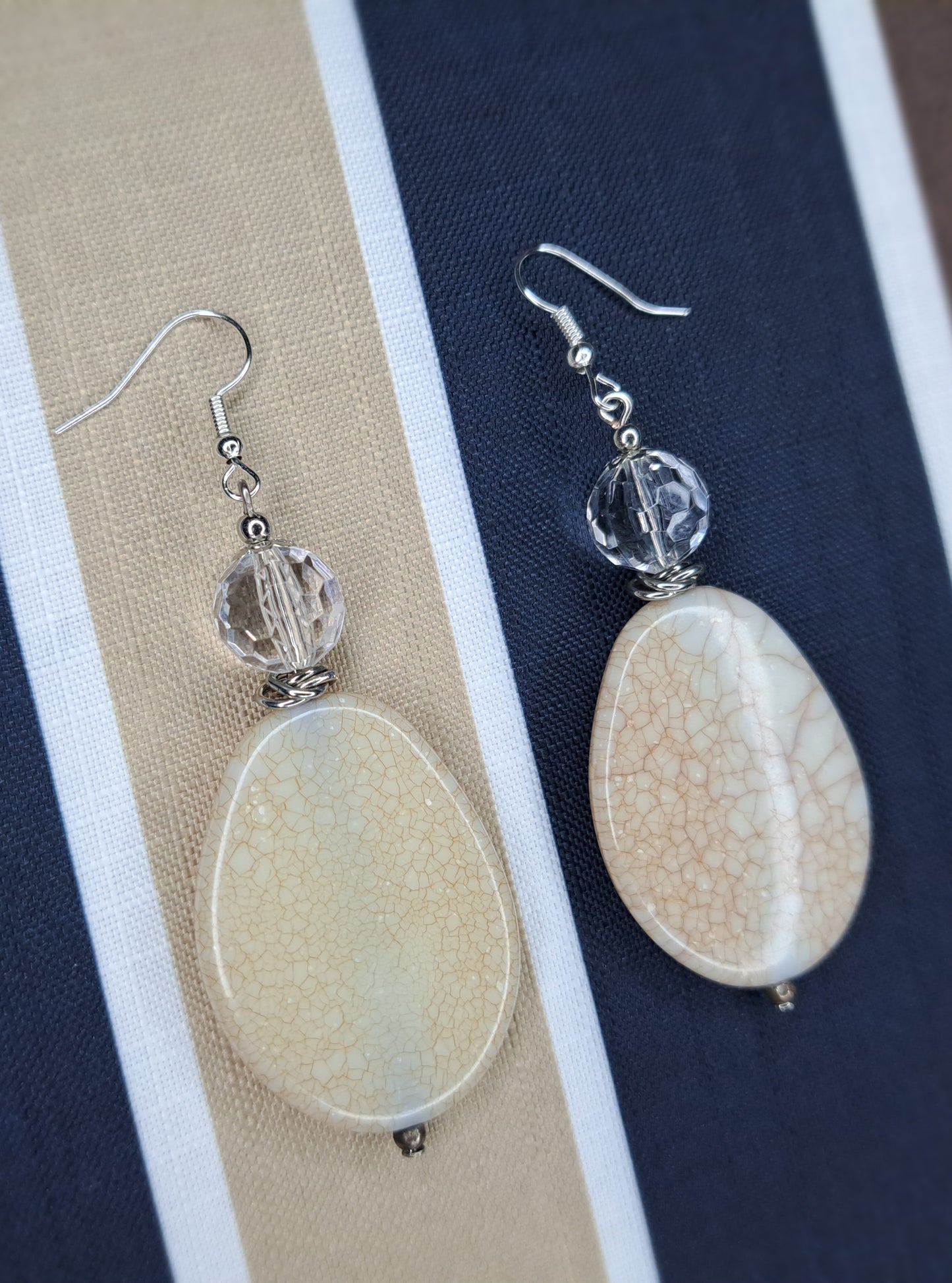 Tan & clear stainless steel gem earrings