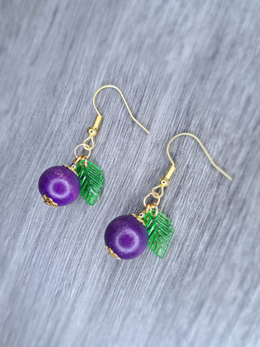 Blueberry beaded stainless steel earrings