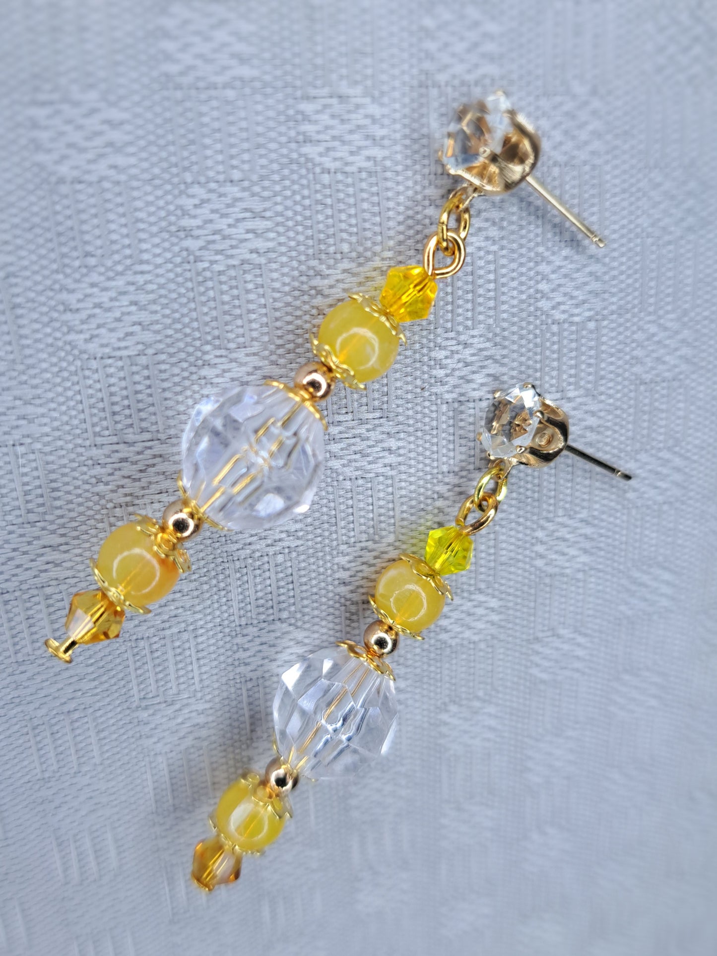 Gold & yellow stainless steel beaded dangle earrings