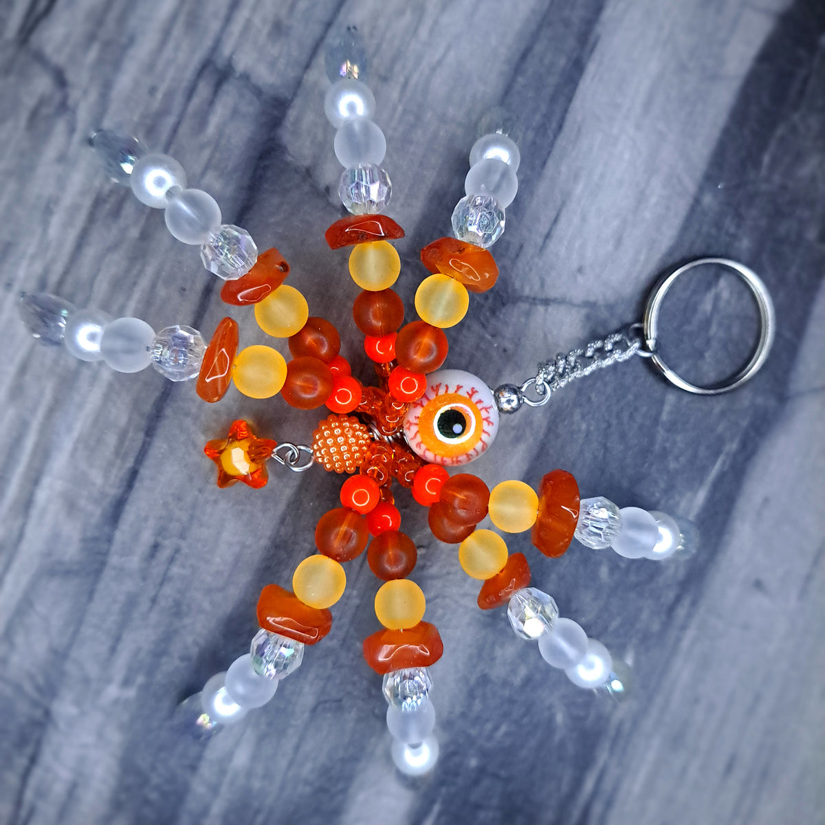 Orange eyeball Beaded spider keychain