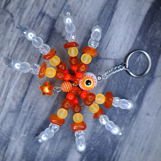 Orange eyeball Beaded spider keychain
